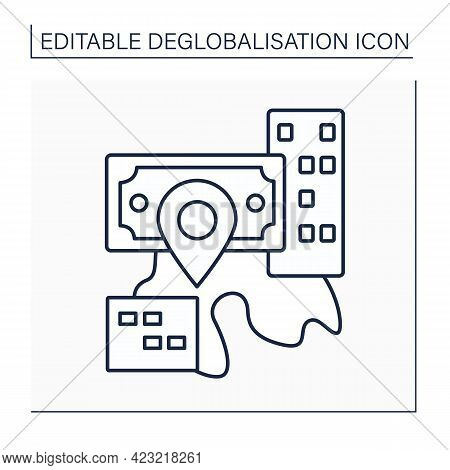 Reverse Globalization Line Icon. Process Of Diminishing Interdependence And Integration. Change In T