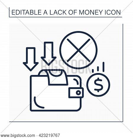 Money Line Icon. Empty Wallet. Loses All Cash. Money Lacks. Poverty Concept. Isolated Vector Illustr