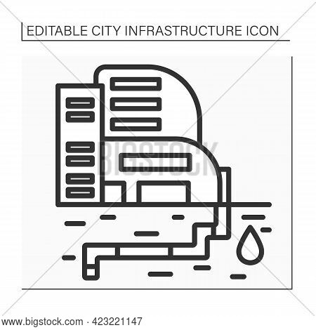 Water Supply Line Icon. Public Utility Providing Water Through System Of Pumps And Pipes. Urban Reso