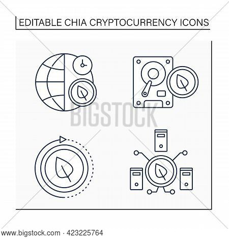 Chia Cryptocurrency Line Icons Set.current Netspace, Chia Plot, Install. Digital Money Concept.isola