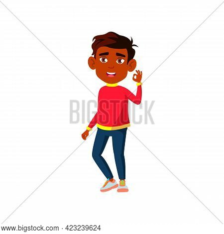 Indian Preschooler Boy Gesturing Alright Cartoon Vector. Indian Preschooler Boy Gesturing Alright Ch