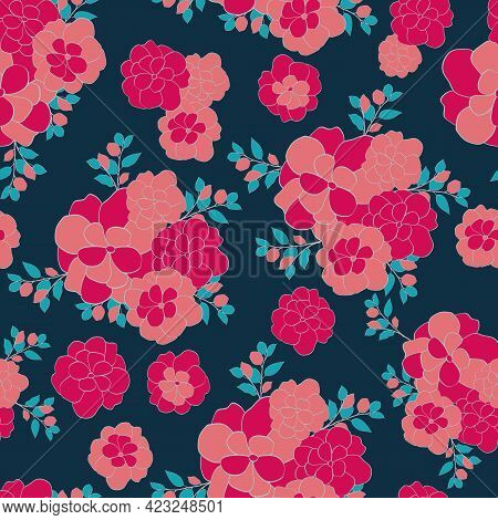 Floral Vector Seamless Pattern With Pink Roses