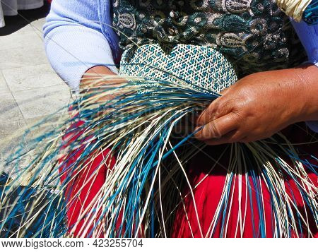 Traditional Weaving Of Ecuadorian Panama Hat Or Paja  Toquilla Straw Hats, Unesco Intangible Cultura