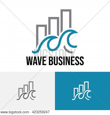 Choppy Wave Sea Investing Business Financial Bar Chart Logo
