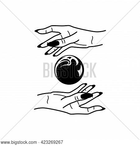 Esoteric Concept Mystic Symbols And Fortune-telling Hands Black Vector Illustration.