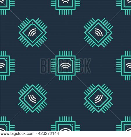 Line Computer Processor With Microcircuits Cpu Icon Isolated Seamless Pattern On Black Background. C