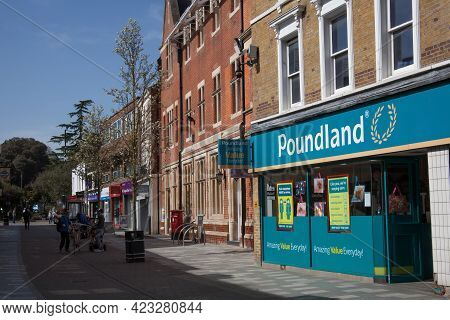 Shops In Maidenhead Including Poundland In Berkshire In The United Kingdom, Taken 30th March 2021