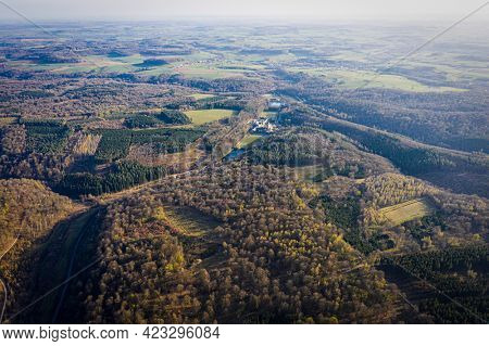 Aerial view of orval abbey in the forest, Villers-Devant-Orval, Belgium ardennes 