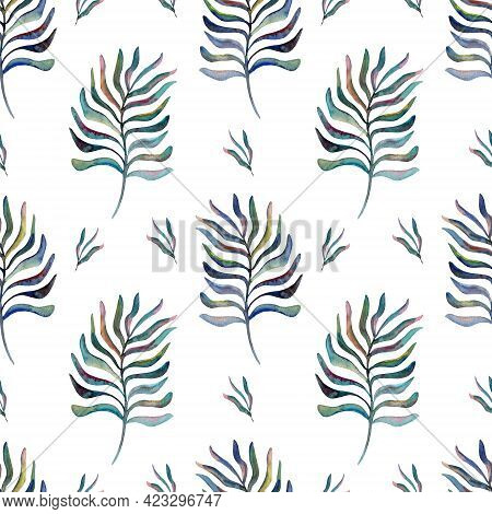 Bright Tropical Motifs, Juicy Patterns From The Drawn Watercolor Leaves. Trending Tropical Designs F