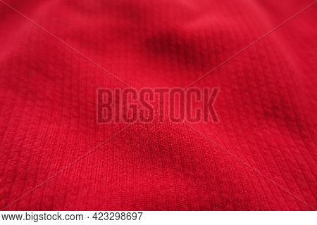 Close View Of Bright Red Ribbed Polyamide Fabric