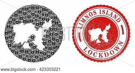 Vector Mosaic Limnos Island Map Of Locks And Grunge Lockdown Seal Stamp. Mosaic Geographic Limnos Is