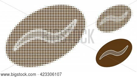 Coffee Bean Halftone Dotted Icon. Halftone Array Contains Round Elements. Vector Illustration Of Cof