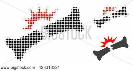 Bone Fracture Halftone Dotted Icon. Halftone Array Contains Circle Dots. Vector Illustration Of Bone