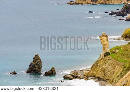 Spanish Coast, Seaside Cliffs Of Maro Cerro Gordo. Costa Del Sol, Andalusia Spain.