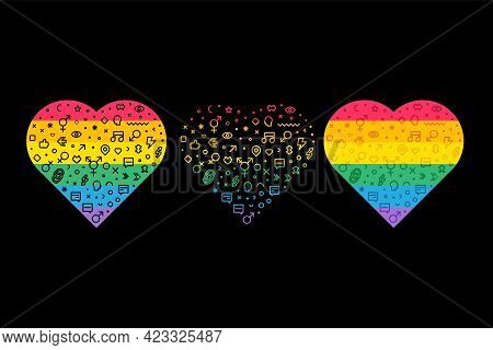 Lgbt Pride Rainbow Flags In Heart Forms Set Vector
