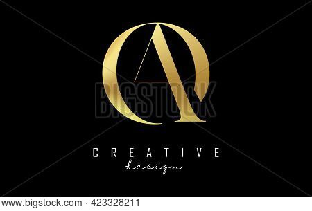 Golden Ao A O Letter Design Logo Logotype Concept With Serif Font And Elegant Style. Vector Illustra