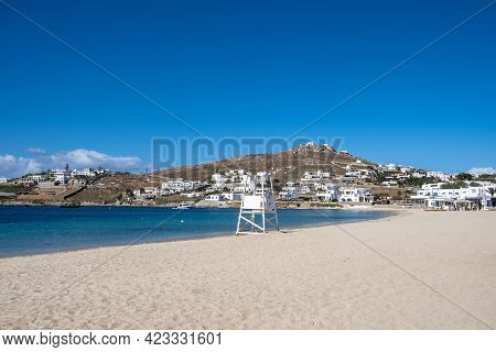 Mykonos Island, Cyclades. Greece. Ornos Sandy Beach, Summer Holidays Concept