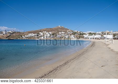 Mykonos Island, Cyclades. Greece. Ornos Sandy Beach, Summer Holidays Concept
