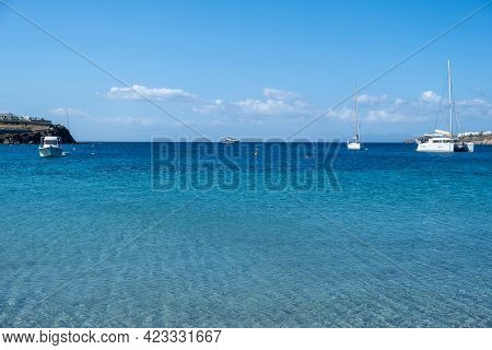Mykonos Island, Cyclades. Greece. Ornos Sandy Beach, Summer Holidays Concept