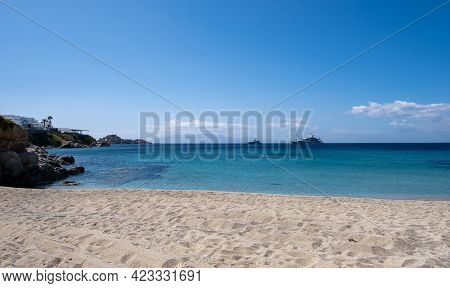 Mykonos Island, Cyclades. Greece. Psarou Sandy Beach, Summer Holidays Concept