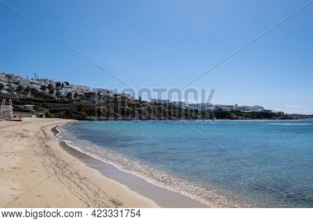 Mykonos Island, Cyclades. Greece. Psarou Sandy Beach, Summer Holidays Concept