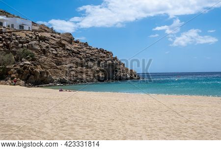 Mykonos Island, Cyclades. Greece. Super Paradise Sandy Beach, Summer Holidays Concept