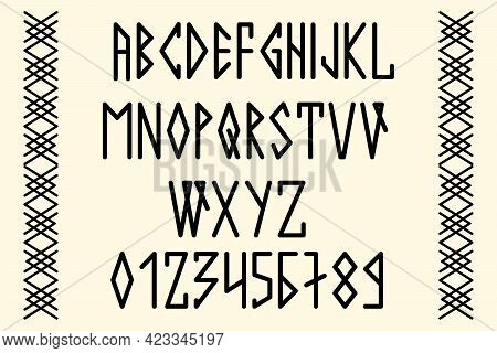 Scandinavian Script, In Capital Letters In The Style Of Nordic Runes. Modern Design. A Magical Rune 