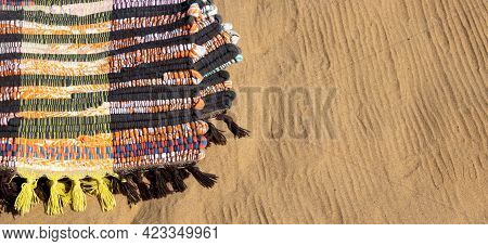 Traditional Handmade Rug. Here It Is Used As A Beach Blanket On The Sand.