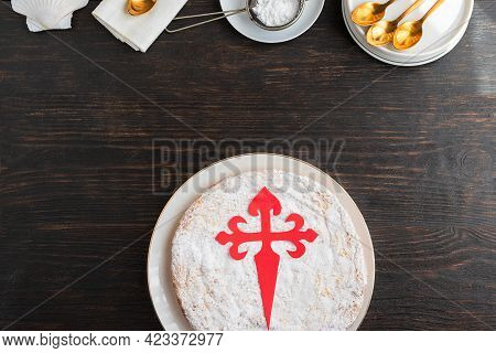 Tarta De Santiago (st. James Cake) Famous Spanish Almond Cake Typically Made In Galicia. It Is Usual