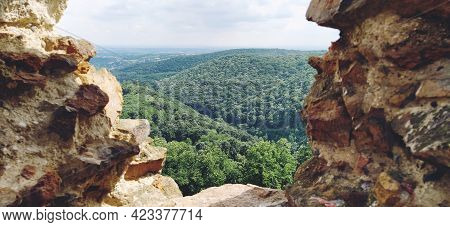 Ruins Of An Old Fortress In Vrdnik, Sremska Mitrovica, Vojvodina, Serbia. Ancient Stone Walls With M