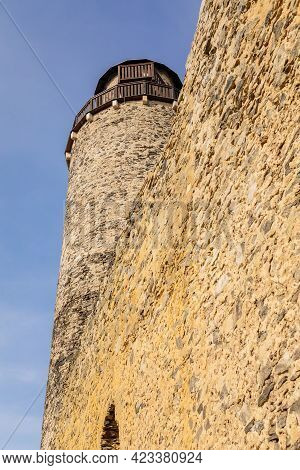 Medieval Gothic Castle Kostomlaty Or Sukoslav , Grey Stone Ruin On Hill At Sunny Winter Day, Ancient