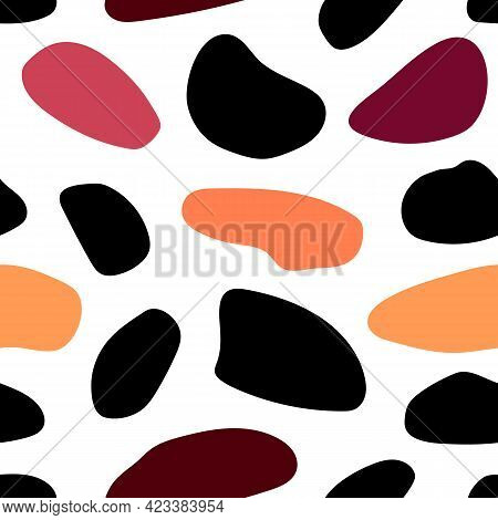 Seamless Abstract Pattern With Black And Colored Spots. Simple Vector Texture - White Background Wit