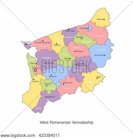 Vector Illustration: Administrative Map Of Poland. West Pomeranian Voivodeship Map With Gminas