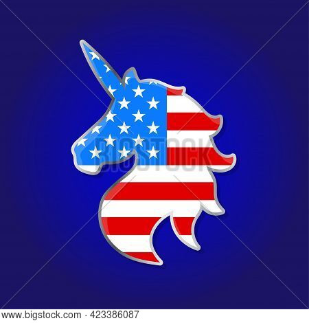 Unicorn Head - Happy Independence Day July 4th Lettering Design Illustration. Good For Advertising, 