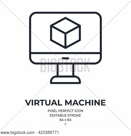 Virtual Machine Editable Stroke Outline Icon Isolated On White Background Flat Vector Illustration. 