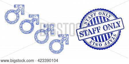Vector Net Mesh Male Cohort Symbol Model, And Staff Only Blue Rosette Grunge Stamp Seal. Crossed Car