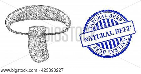 Vector Net Mesh Mushroom Carcass, And Natural Beef Blue Rosette Textured Seal. Hatched Carcass Net S
