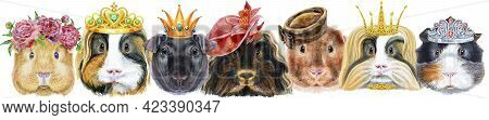 Large Guinea Pigs Border Set, Pet Portrait