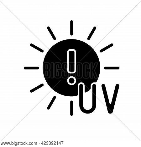 Danger Of Uv Rays Black Glyph Icon. Ultraviolet Exposure Risk During Summer. Caution To Prevent Heat