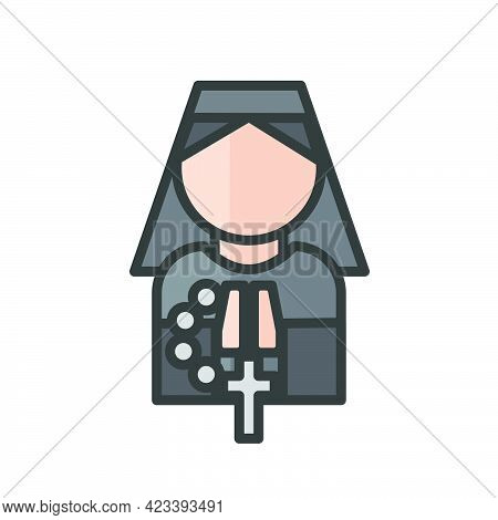 Nun Praying Avatar. Religionist People. Catholic Church Icon. Profile User, Person. Isolated Vector 