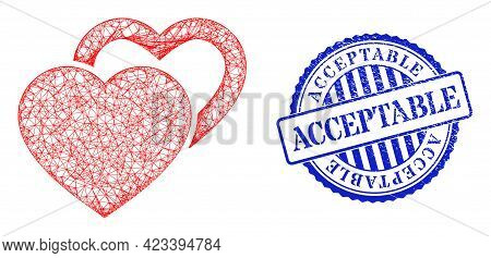 Vector Crossing Mesh Valentine Hearts Framework, And Acceptable Blue Rosette Dirty Stamp Seal. Cross