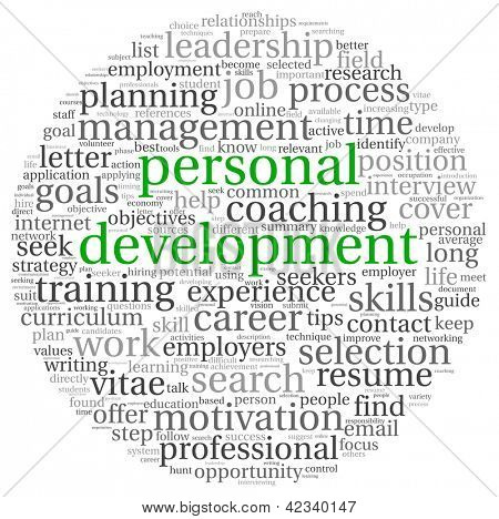 Concetto di sviluppo personale nella nuvola di tag parola su bianco