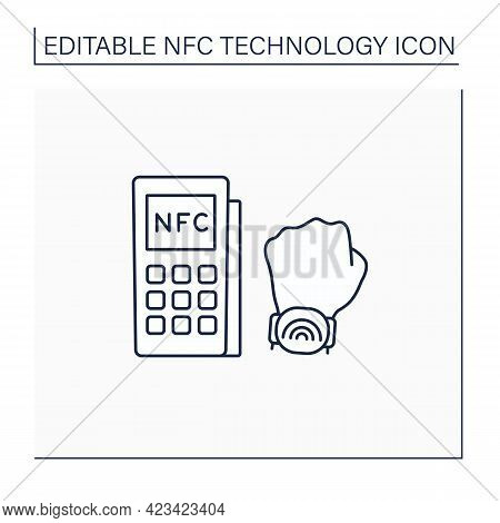 Nfc Line Icon. Safety Payment System On Smart Watch. Modern Technology. Near Field Communication. Co