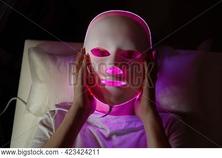 Photon Mask. Health And Beauty. Cosmetic Procedure For Woman Face. Beauty Laboratory. Led Facial Mas