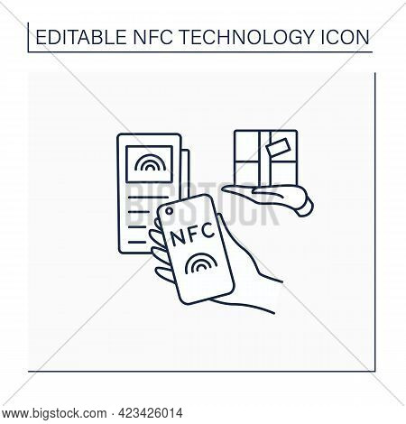 Nfc Line Icon. Safety Delivery Payment System On Mobile Phone.parcel Delivery. Near Field Communicat