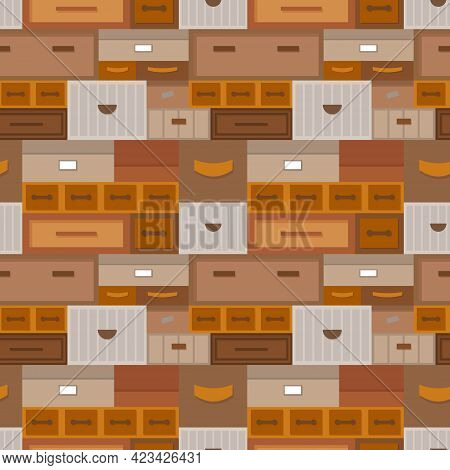 Seamless Pattern Of Drawers And Boxes, Vintage Colors. Vector Background