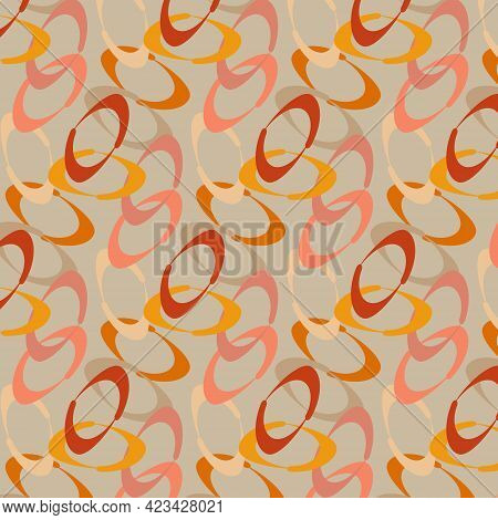 Seamless Abstract Pink, Orange, Brown And Red Round Elements On A Beige Background. For Textile, Fab