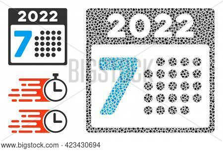 Mosaic 2022 Year 7th Day Icon Composed Of Tuberous Spots In Different Sizes, Positions And Proportio