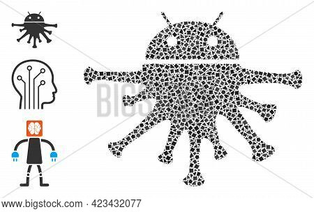 Collage Nanobot Icon Organized From Tuberous Parts In Different Sizes, Positions And Proportions. Ve