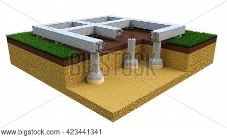 Drilled Belled Foundation. Isolated Concept Industrial 3d Illustration